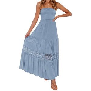 Strapless Ruched Maxi Dress with Crochet Detailing